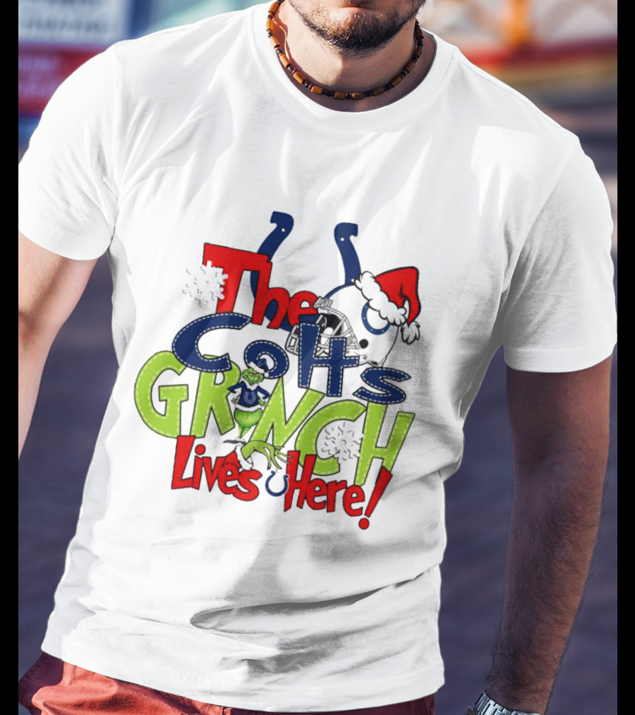 The Colts Grinch Lives Here Christmas Helmet Santa Hat T-Shirt
