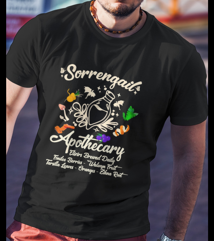 Sorrengail Apothecary Elixirs Brewed Daily Fonilee Berries Waluyn Fruit Tarsilla Leaves Oranges Zihna Root T-Shirt