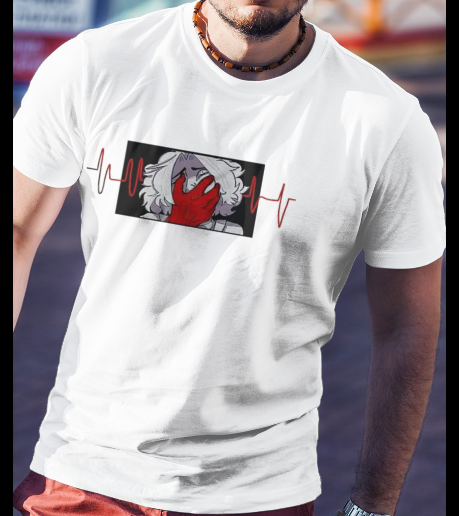 Area Unknown Guqqie New Anime Character With Red Hand And Heartbeat Line T-Shirt