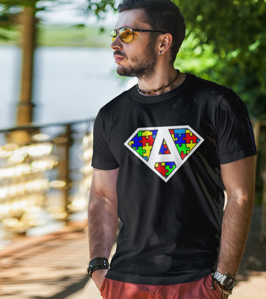 Autism Awareness Superhero Puzzle Emblem T-Shirt