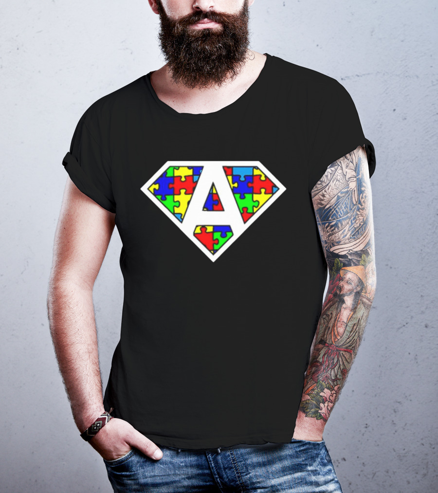 Autism Awareness Superhero Puzzle Emblem T-Shirt