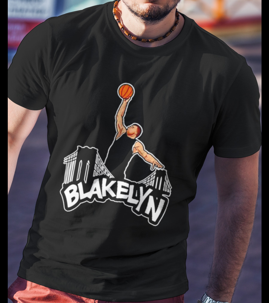 Blakelyn Basketball Dunk Over Bridge Skyline T-Shirt
