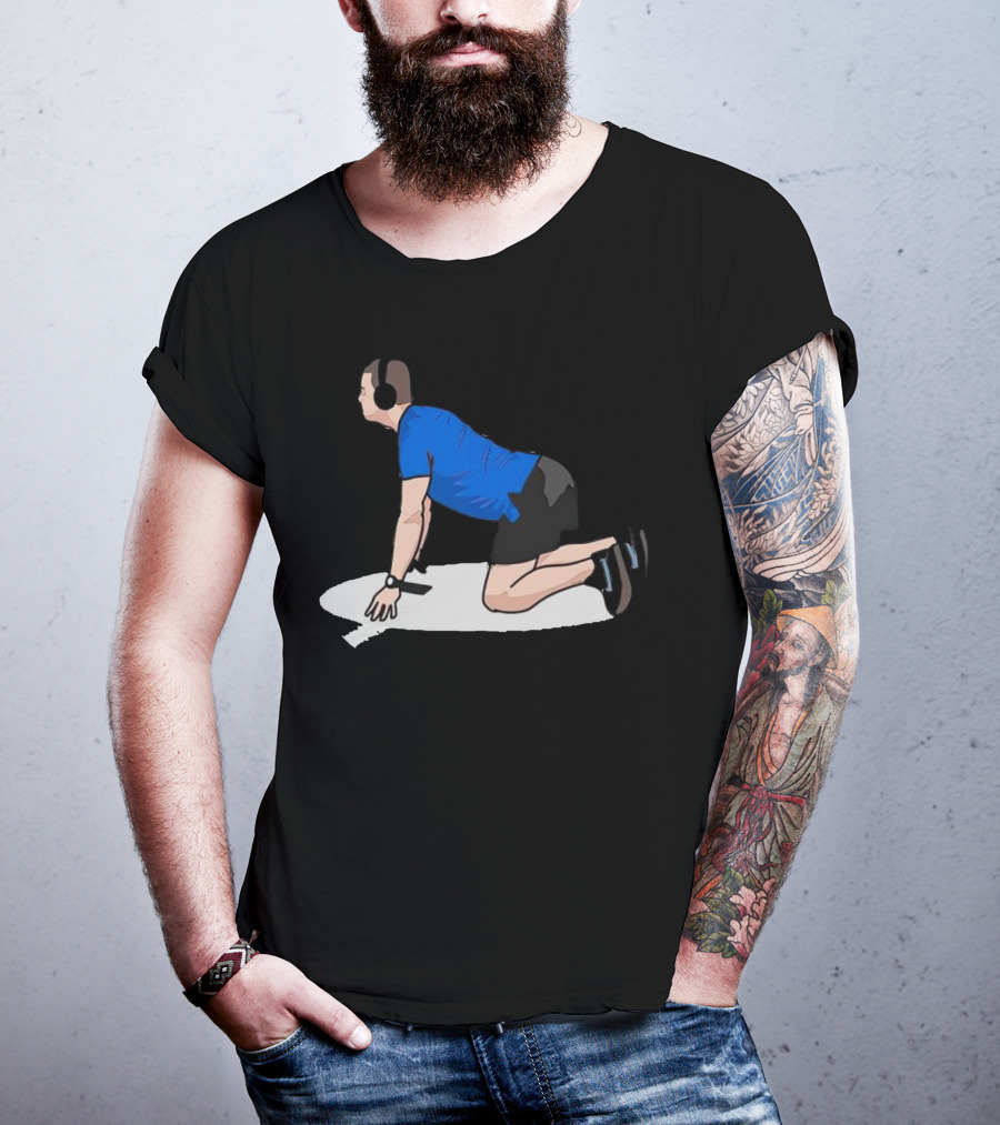 Brandon Staley’s Pregame Routine Headphones Kneeling Exercise T-Shirt