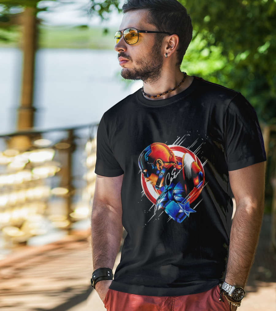 Captain America Profile With Shield Signature T-Shirt