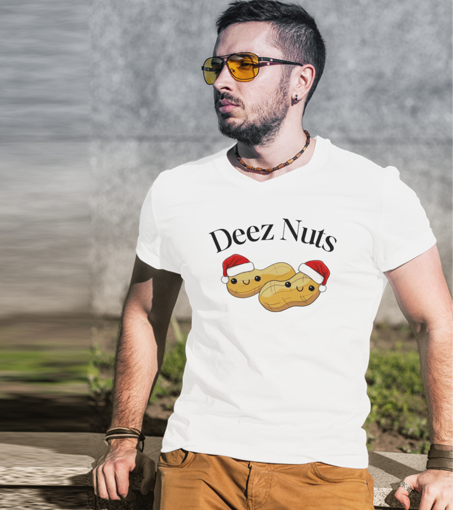 Santa Deez Nuts Merry Christmas Peanuts With Hats T-Shirt