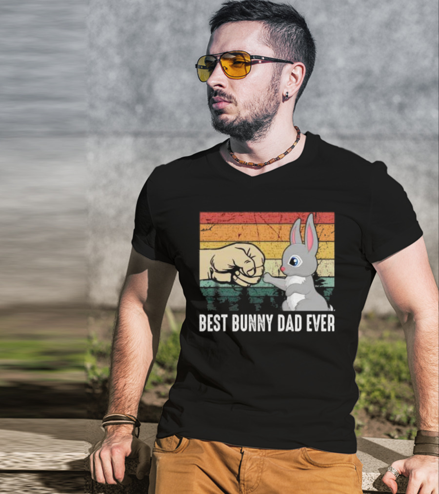 BEST BUNNY DAD EVER Vintage Fist Bump With Rabbit T-Shirt