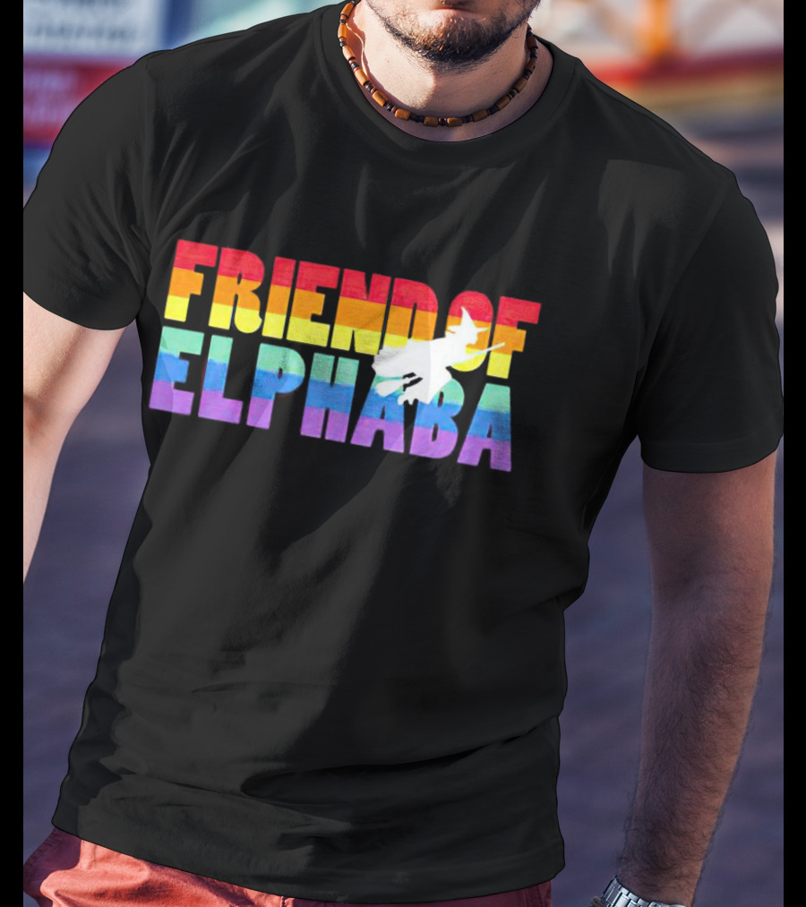 Friend Of Elphaba Pride Rainbow Flying Witch T-Shirt
