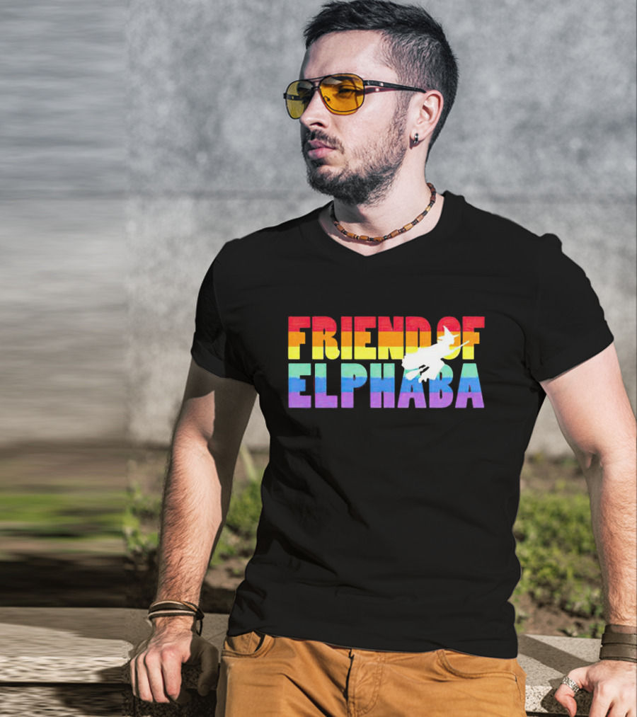 Friend Of Elphaba Pride Rainbow Flying Witch T-Shirt