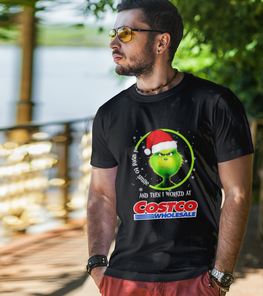 Grinch I Used To Smile And Then I Worked At Costco Wholesale Santa Hat Snowflakes T-Shirt