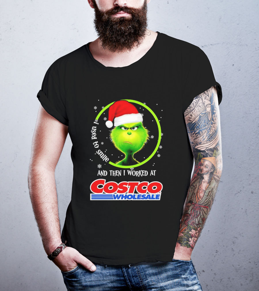 Grinch I Used To Smile And Then I Worked At Costco Wholesale Santa Hat Snowflakes T-Shirt