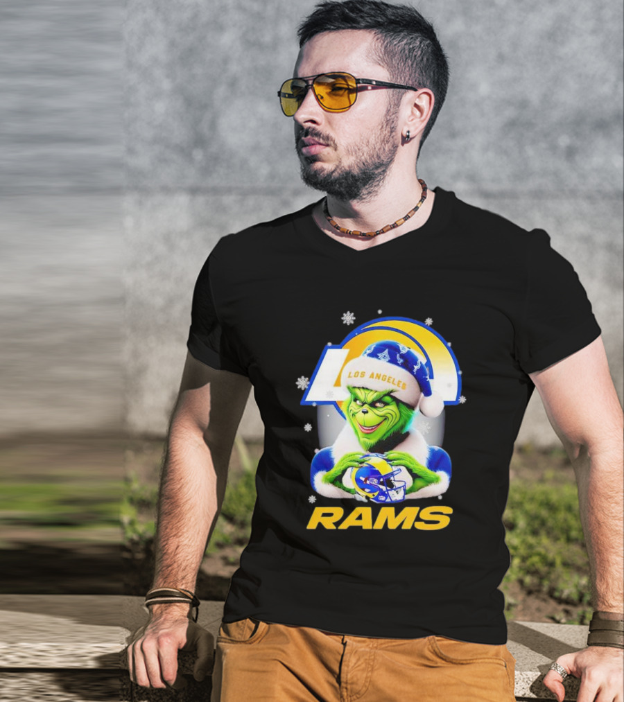 Los Angeles Rams Christmas Grinch Holding Helmet T-Shirt