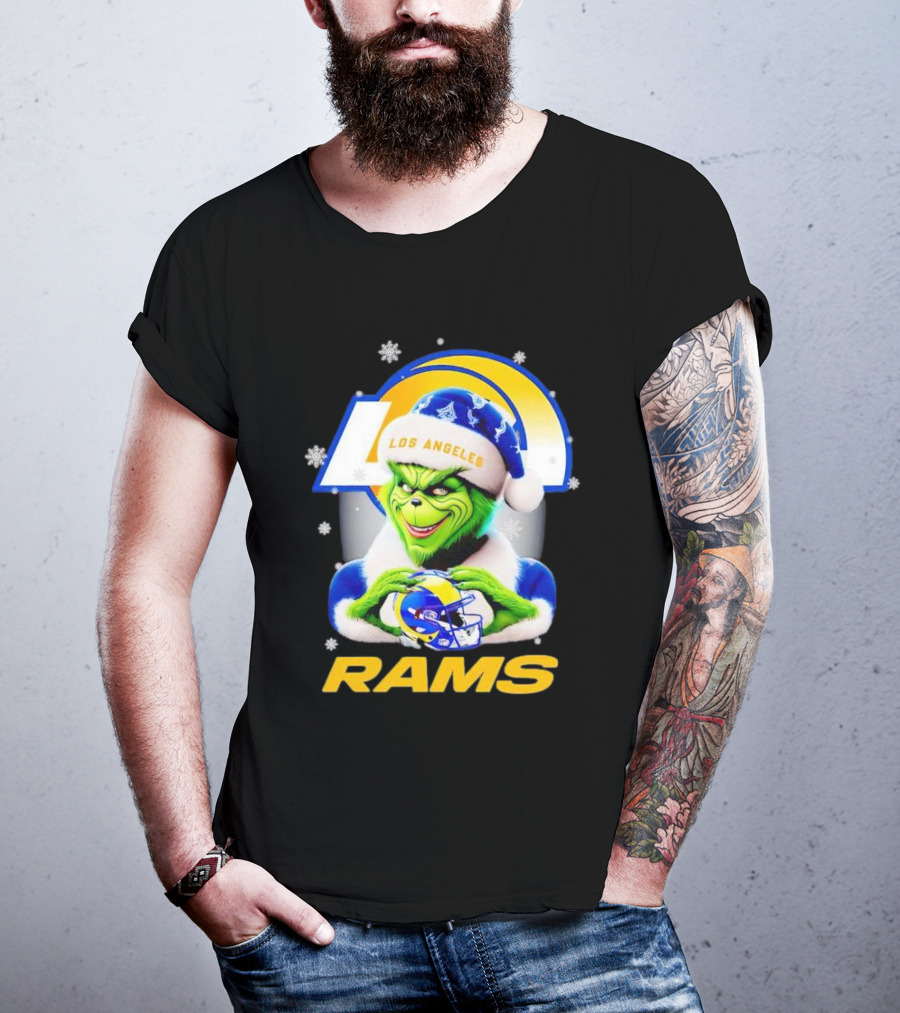 Los Angeles Rams Christmas Grinch Holding Helmet T-Shirt