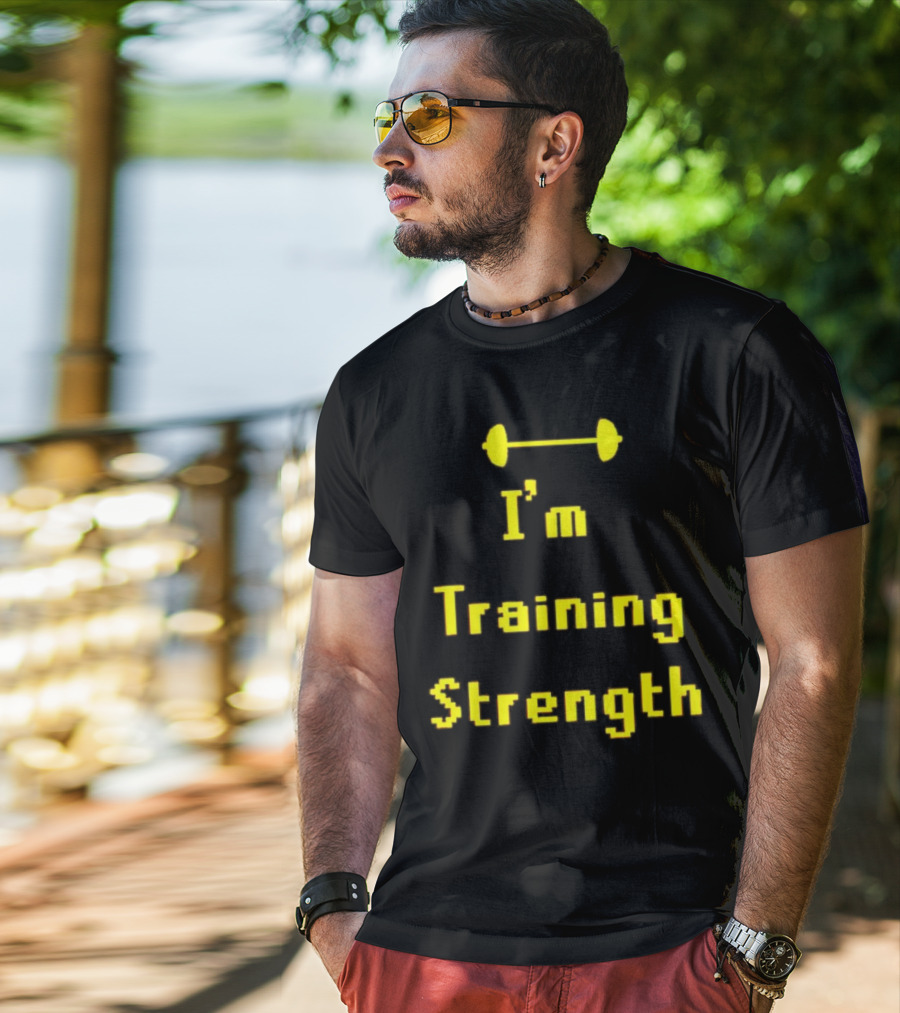 I'm Training Strength Retro Pixel Dumbbell T-Shirt