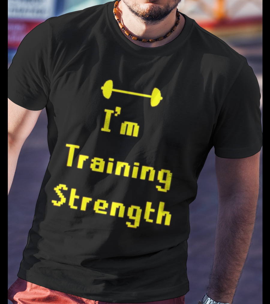 I'm Training Strength Retro Pixel Dumbbell T-Shirt