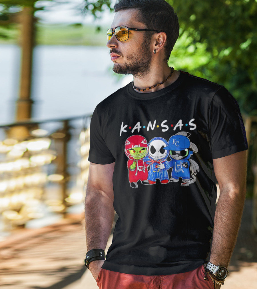KANSAS Sports Characters Grinch Jack Skellington Toothless Chiefs Royals Jayhawks T-Shirt