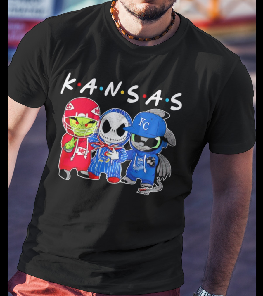 KANSAS Sports Characters Grinch Jack Skellington Toothless Chiefs Royals Jayhawks T-Shirt