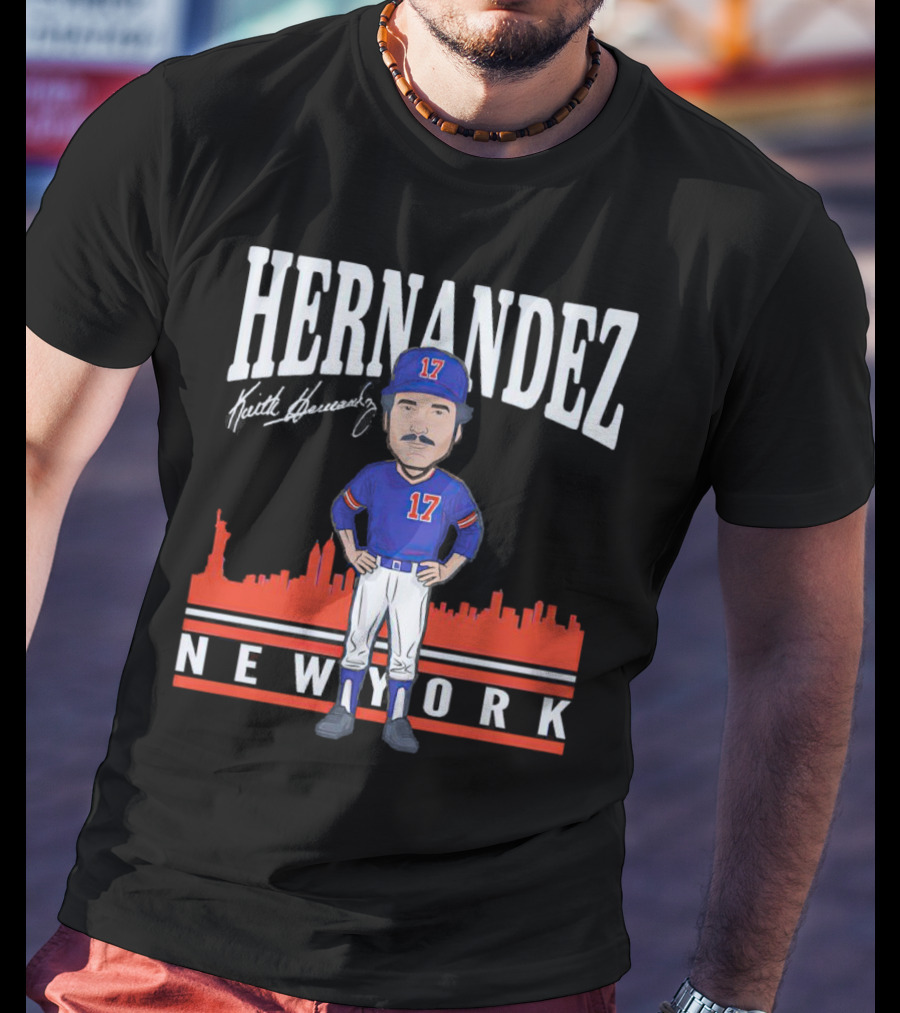 Hernandez Keith Hernandez Caricature New York 17 Signature T-Shirt