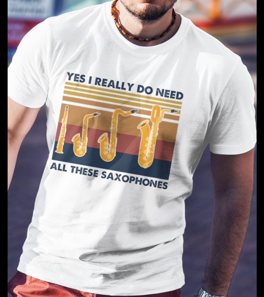Yes I Really Do Need All These Saxophones Retro Stripes T-Shirt