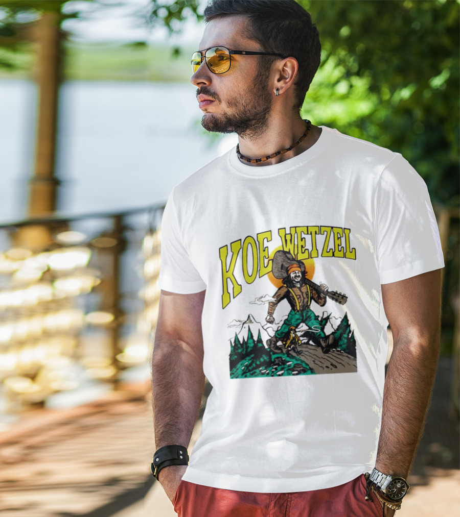 Koe Wetzel Koe Bunyan Lumberjack With Guitar And Dog In Mountain Scene T-Shirt
