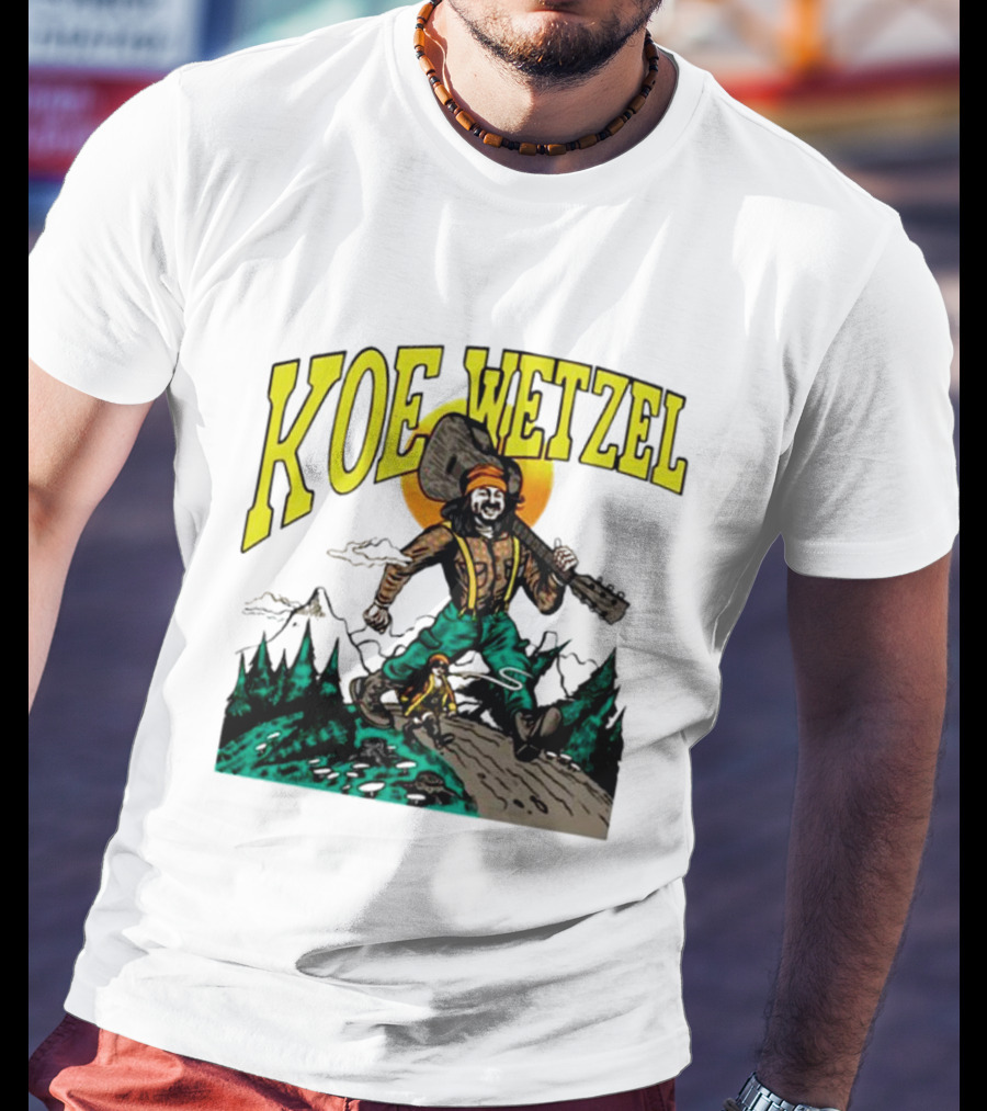 Koe Wetzel Koe Bunyan Lumberjack With Guitar And Dog In Mountain Scene T-Shirt