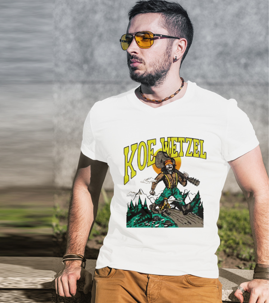 Koe Wetzel Koe Bunyan Lumberjack With Guitar And Dog In Mountain Scene T-Shirt