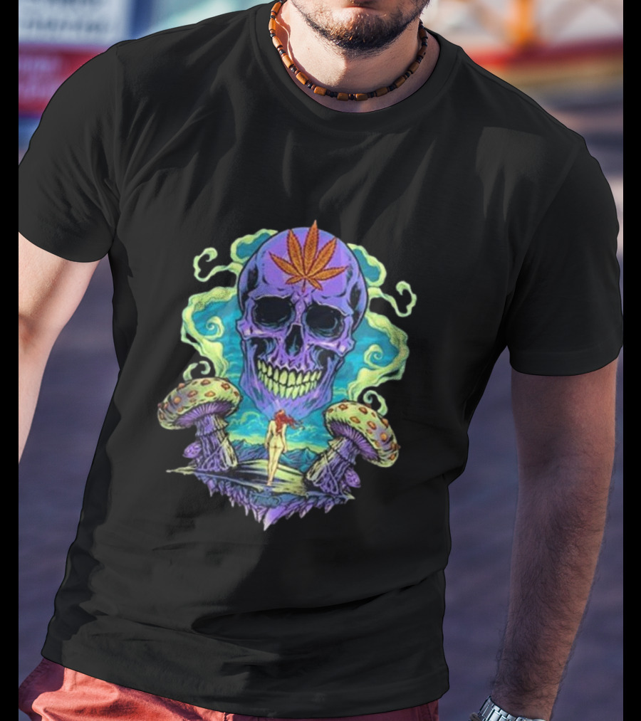 Ethereal Euphoria Psychedelic Skull And Mushrooms T-Shirt