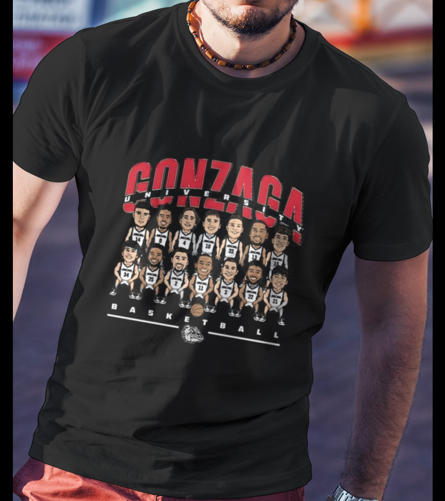 Gonzaga University Basketball Team Caricature With Bulldog T-Shirt