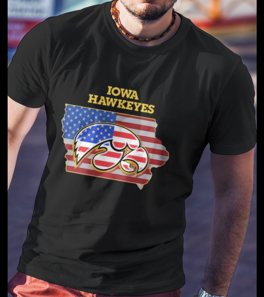 Iowa Hawkeyes American Flag Map T-Shirt