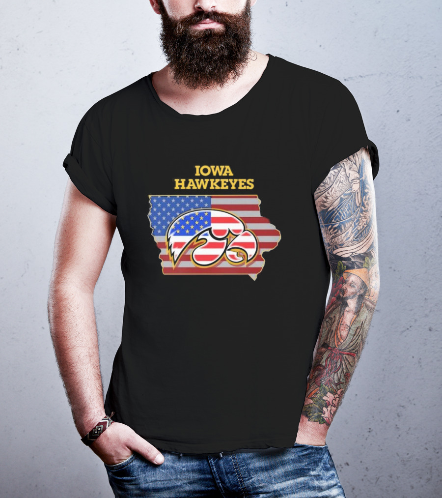 Iowa Hawkeyes American Flag Map T-Shirt