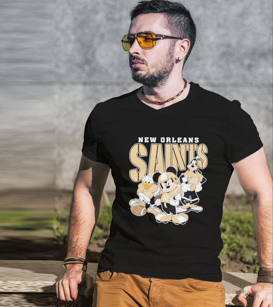 New Orleans Saints Mickey Donald Duck Goofy Football Team T-Shirt