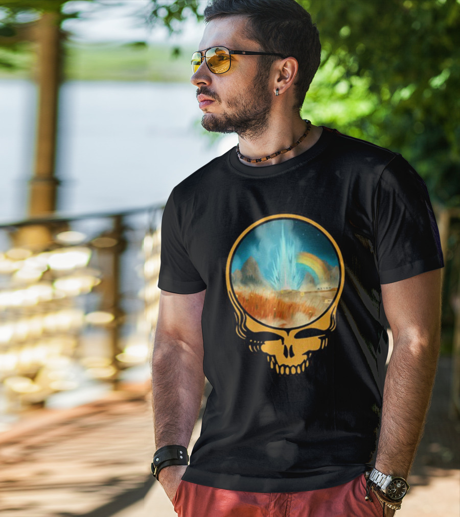 Grateful Dead Skull With Psychedelic Landscape And Rainbow T-Shirt
