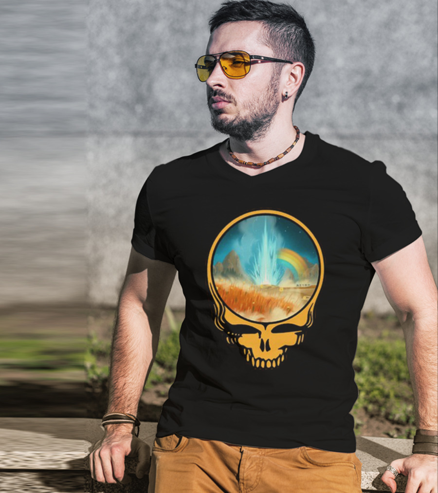 Grateful Dead Skull With Psychedelic Landscape And Rainbow T-Shirt