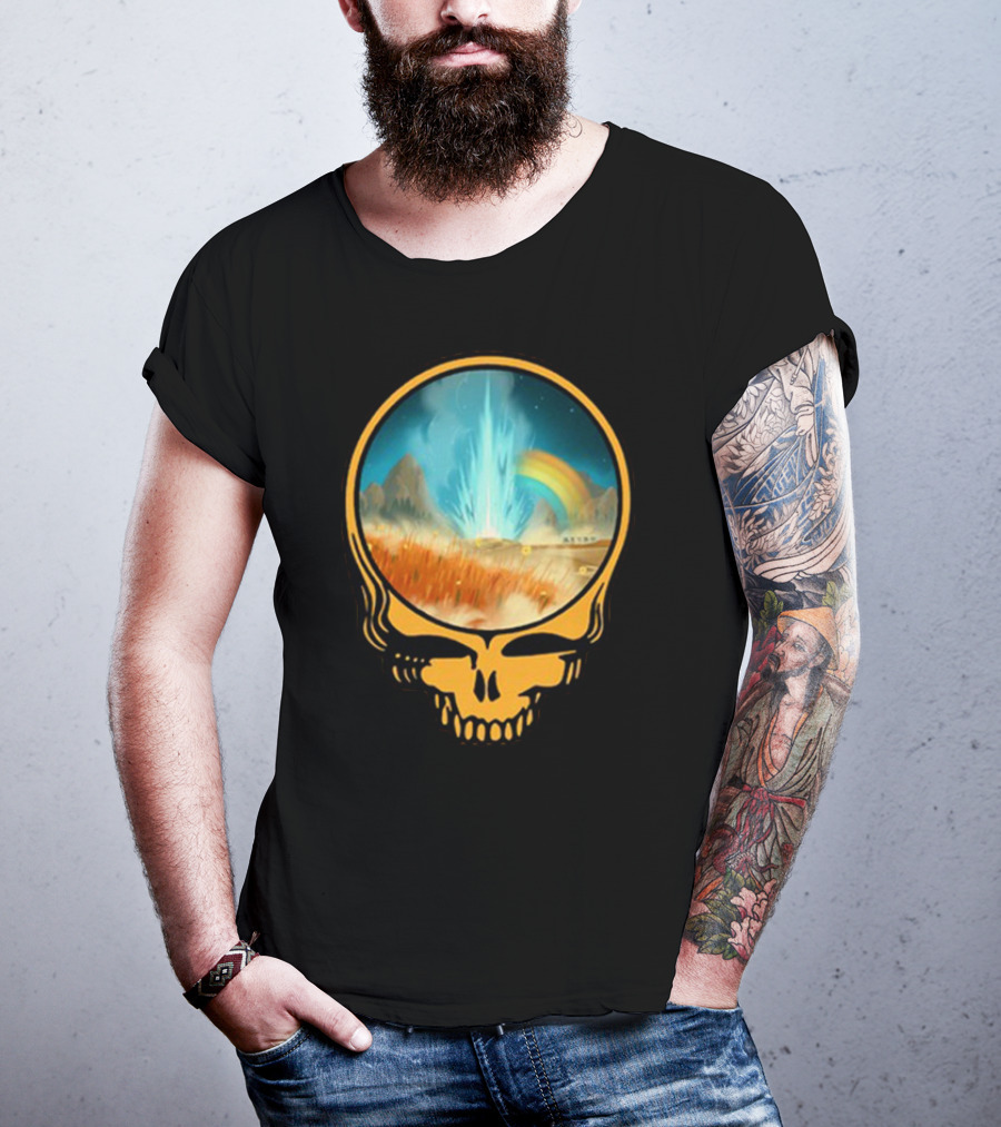 Grateful Dead Skull With Psychedelic Landscape And Rainbow T-Shirt