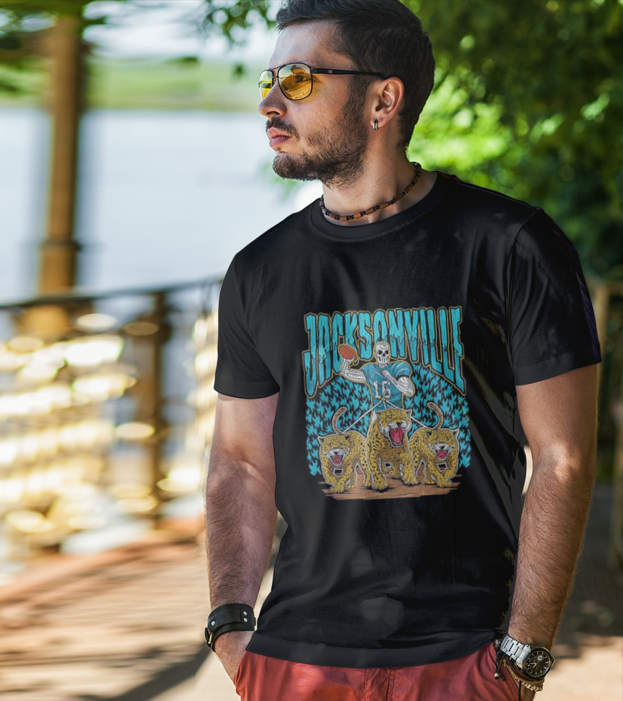 Jacksonville Jaguars Skeleton With Football And Three Jaguars Vintage T-Shirt