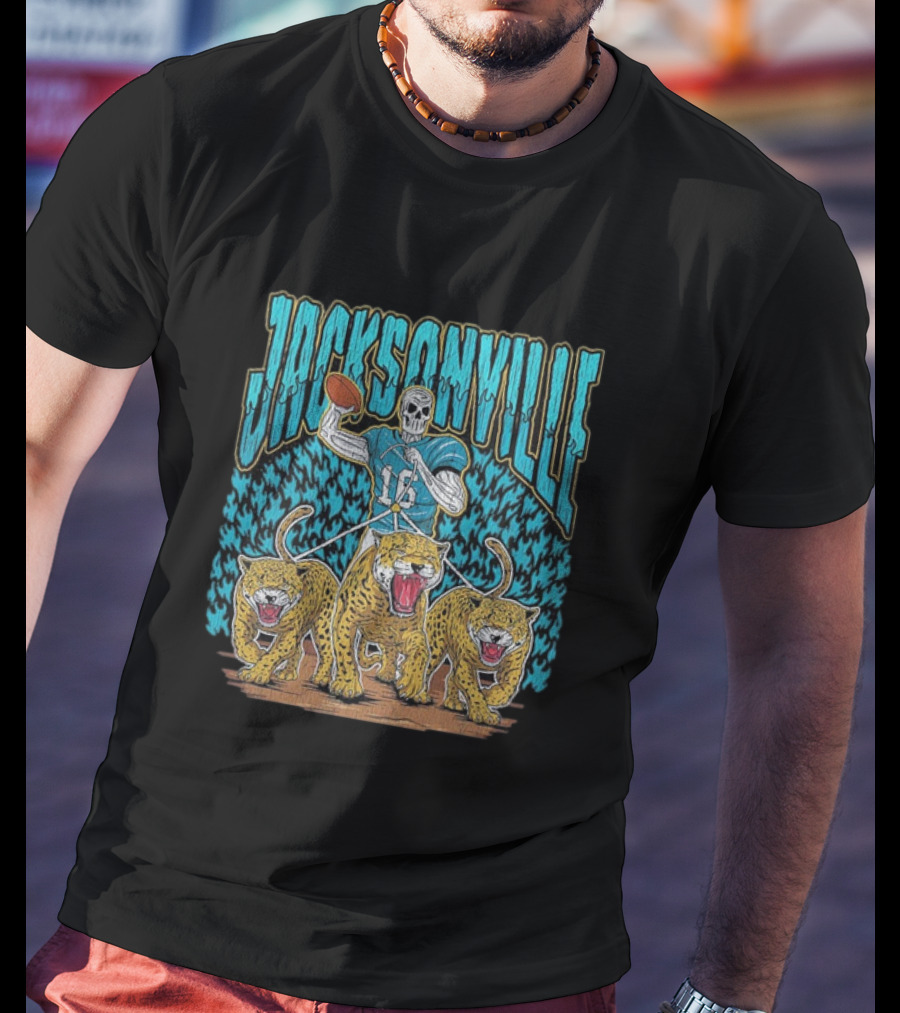 Jacksonville Jaguars Skeleton With Football And Three Jaguars Vintage T-Shirt