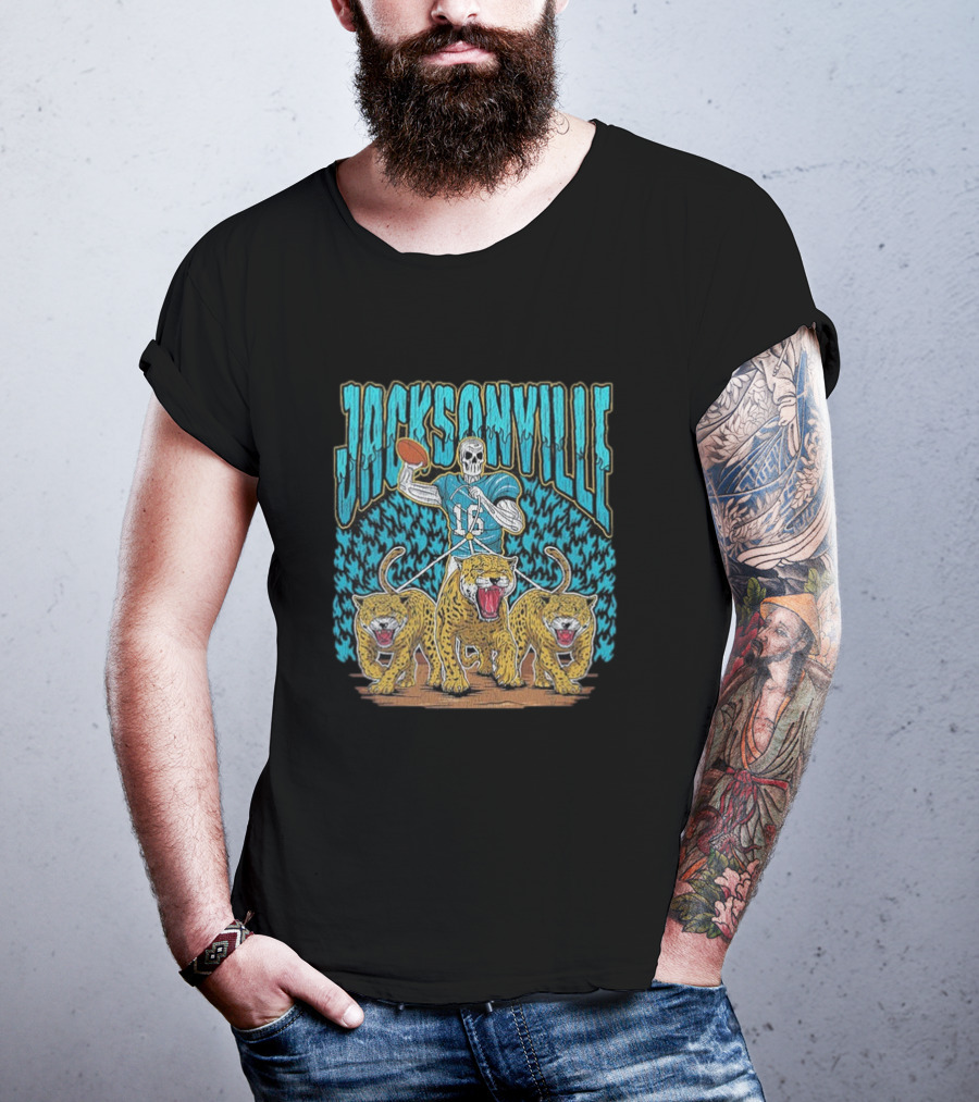 Jacksonville Jaguars Skeleton With Football And Three Jaguars Vintage T-Shirt