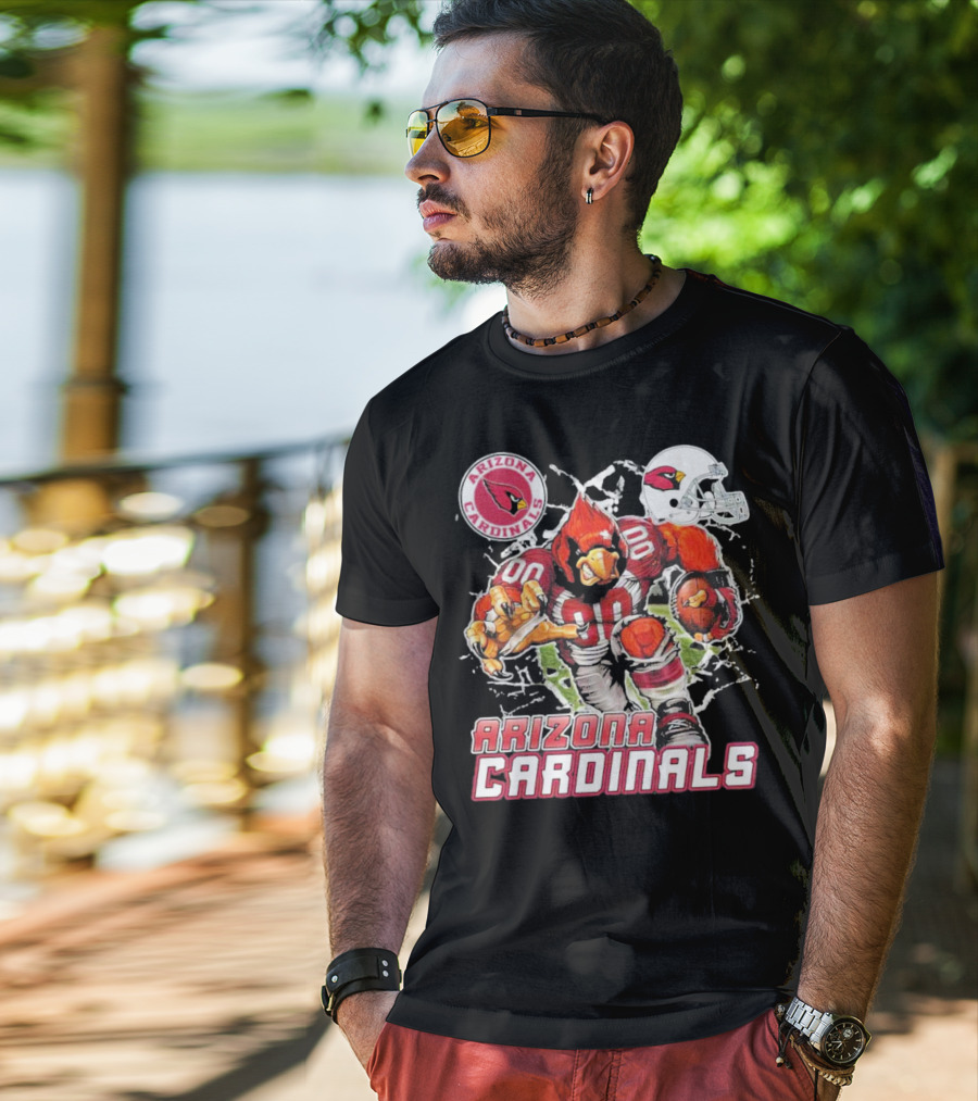 Arizona Cardinals Mascot Breaking Through Wall Vintage Football Helmet T-Shirt