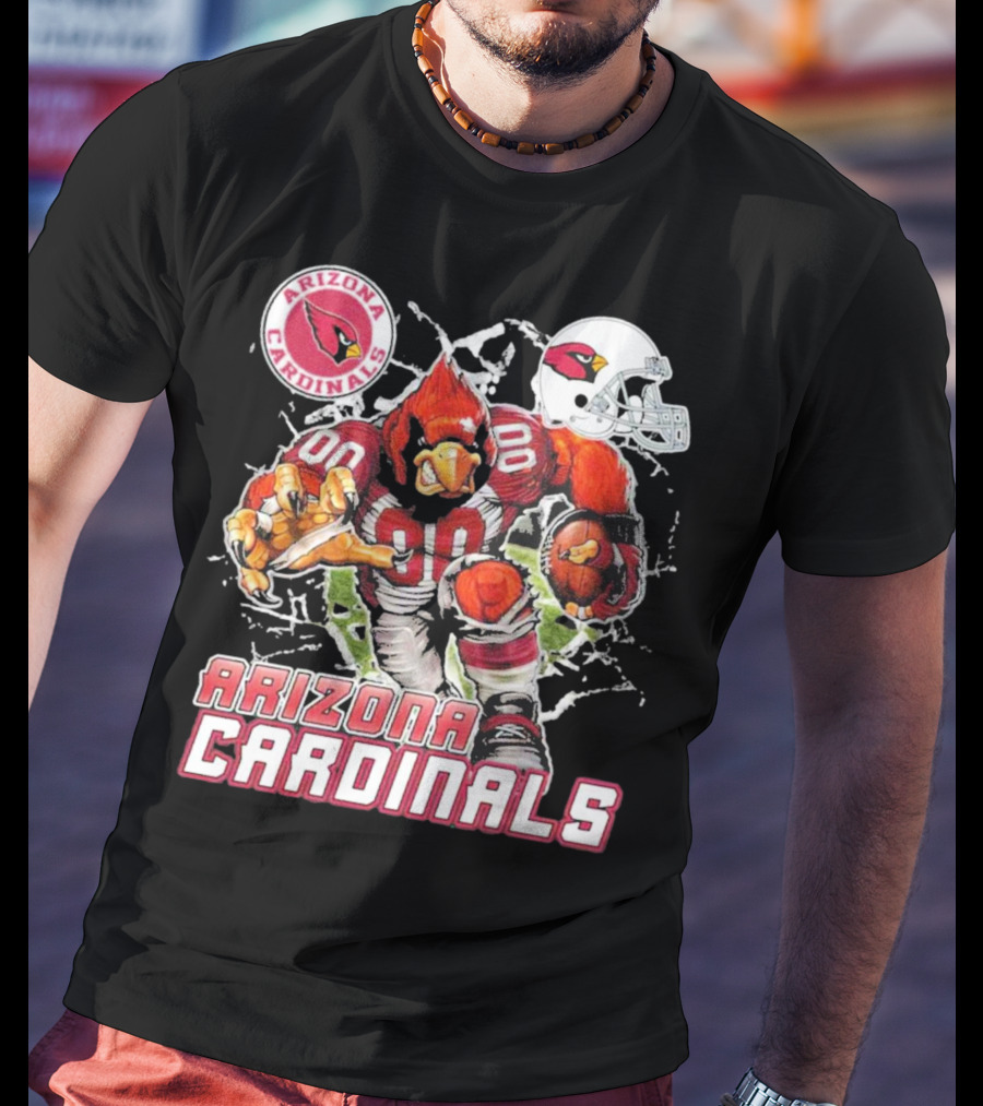 Arizona Cardinals Mascot Breaking Through Wall Vintage Football Helmet T-Shirt