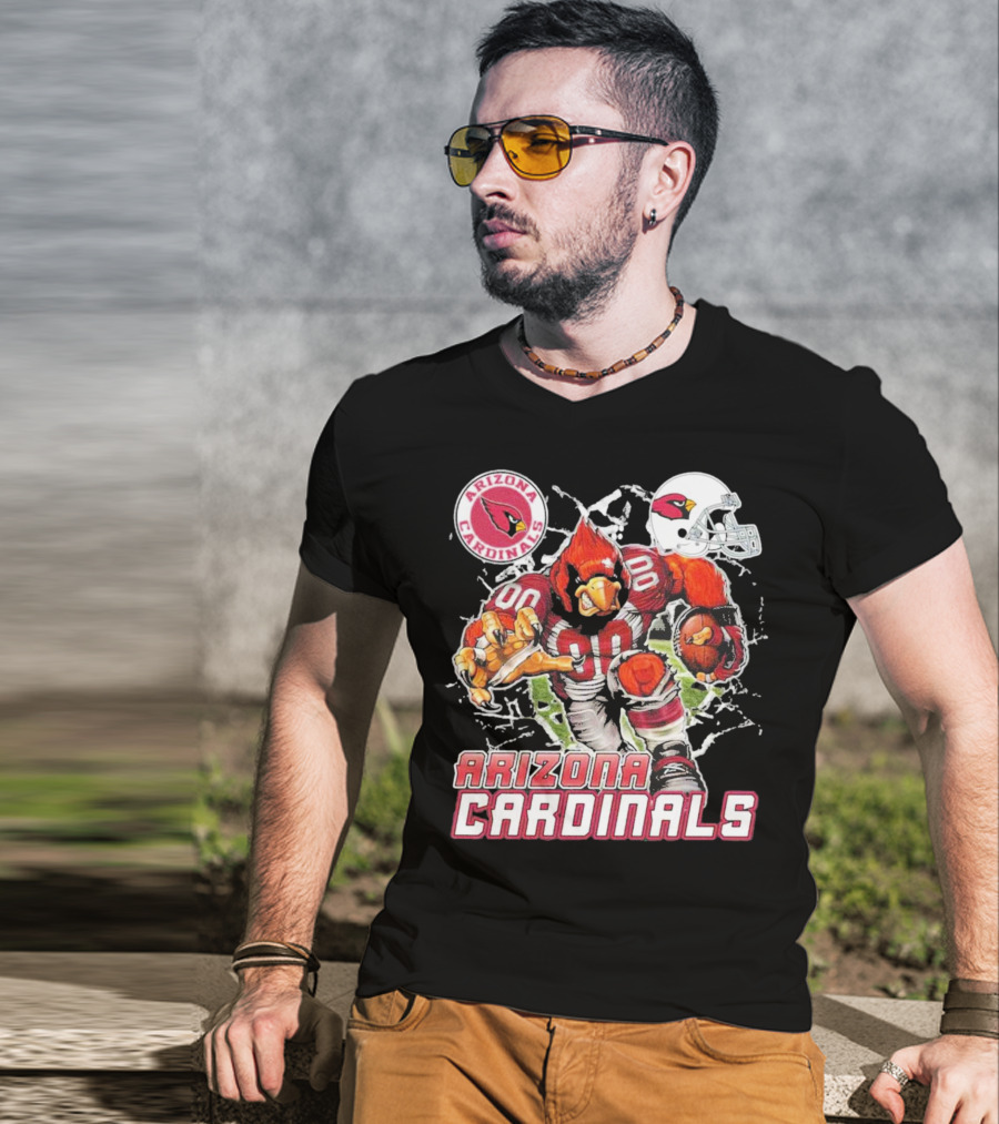 Arizona Cardinals Mascot Breaking Through Wall Vintage Football Helmet T-Shirt
