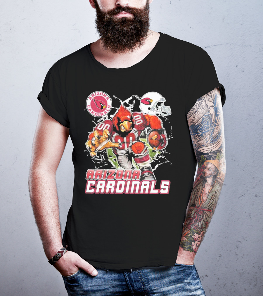Arizona Cardinals Mascot Breaking Through Wall Vintage Football Helmet T-Shirt