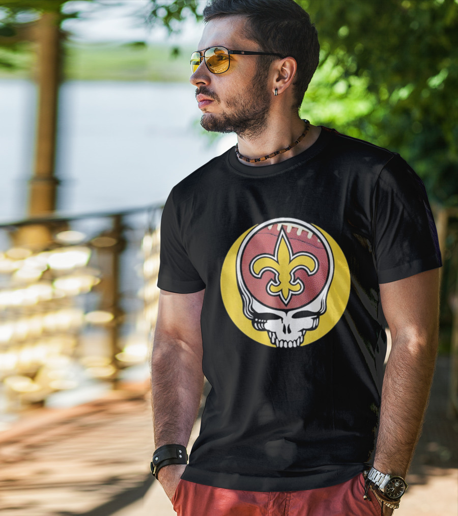 New Orleans Saints Grateful Dead Skull Logo Football T-Shirt