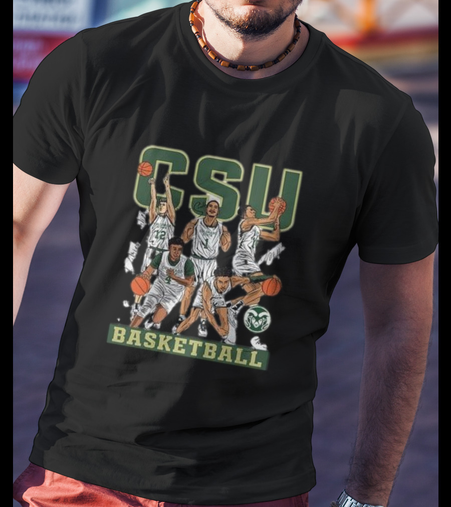 CSU Basketball Starting Five Action Illustration Colorado State NCAA Team T-Shirt