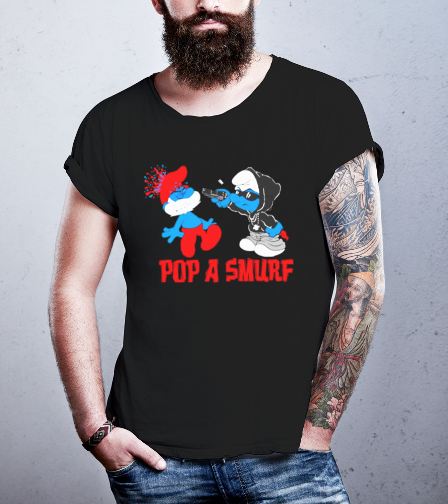Pop A Smurf Gangster Smurf With Spray Can Urban T-Shirt