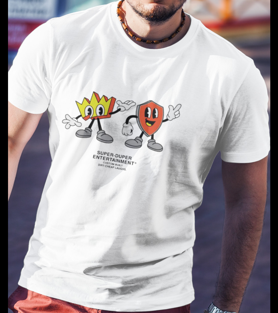 Super-Duper Entertainment Fun Cartoon Characters Crown And Shield T-Shirt