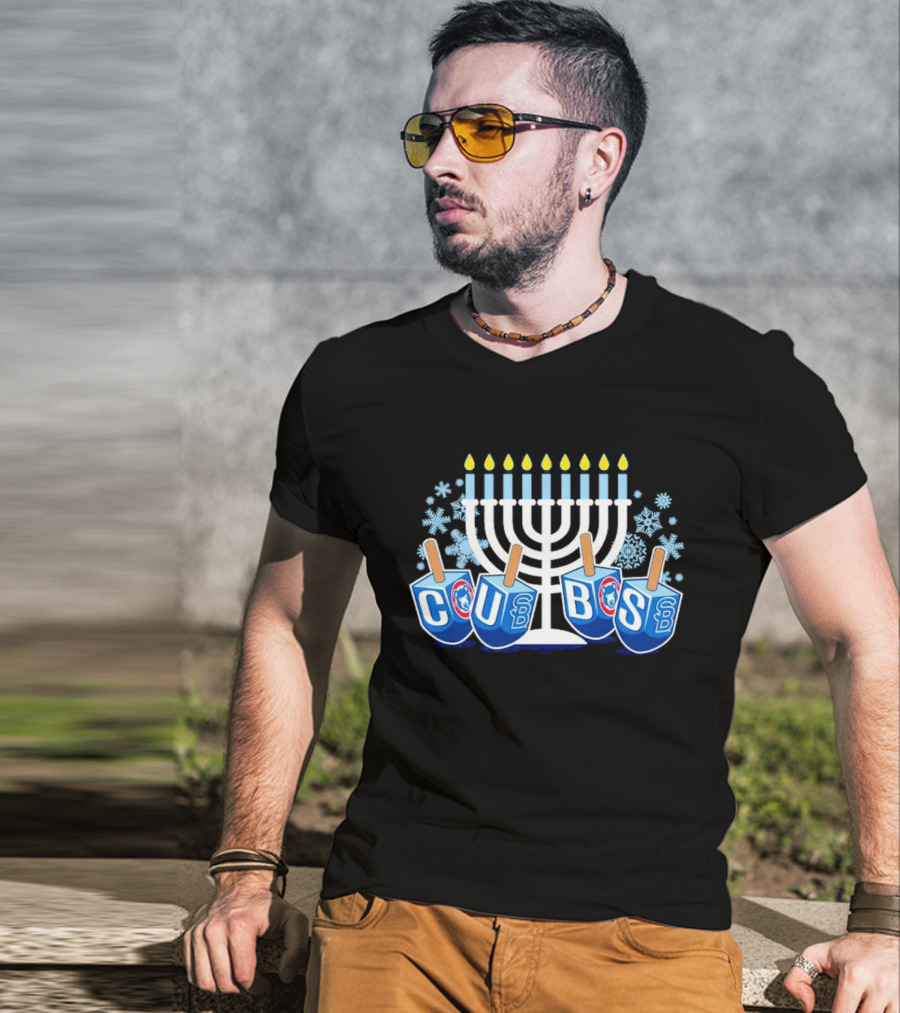 Cubs Menorah Hanukkah Dreidel Snowflakes T-Shirt