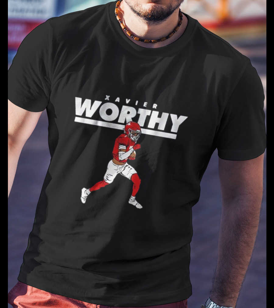 Xavier Worthy Football Illustration We’re Not Worthy T-Shirt