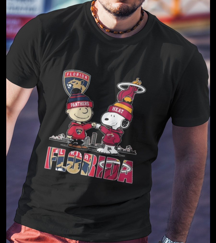 Florida Panthers Miami Heat Charlie Brown Snoopy Proud Florida T-Shirt