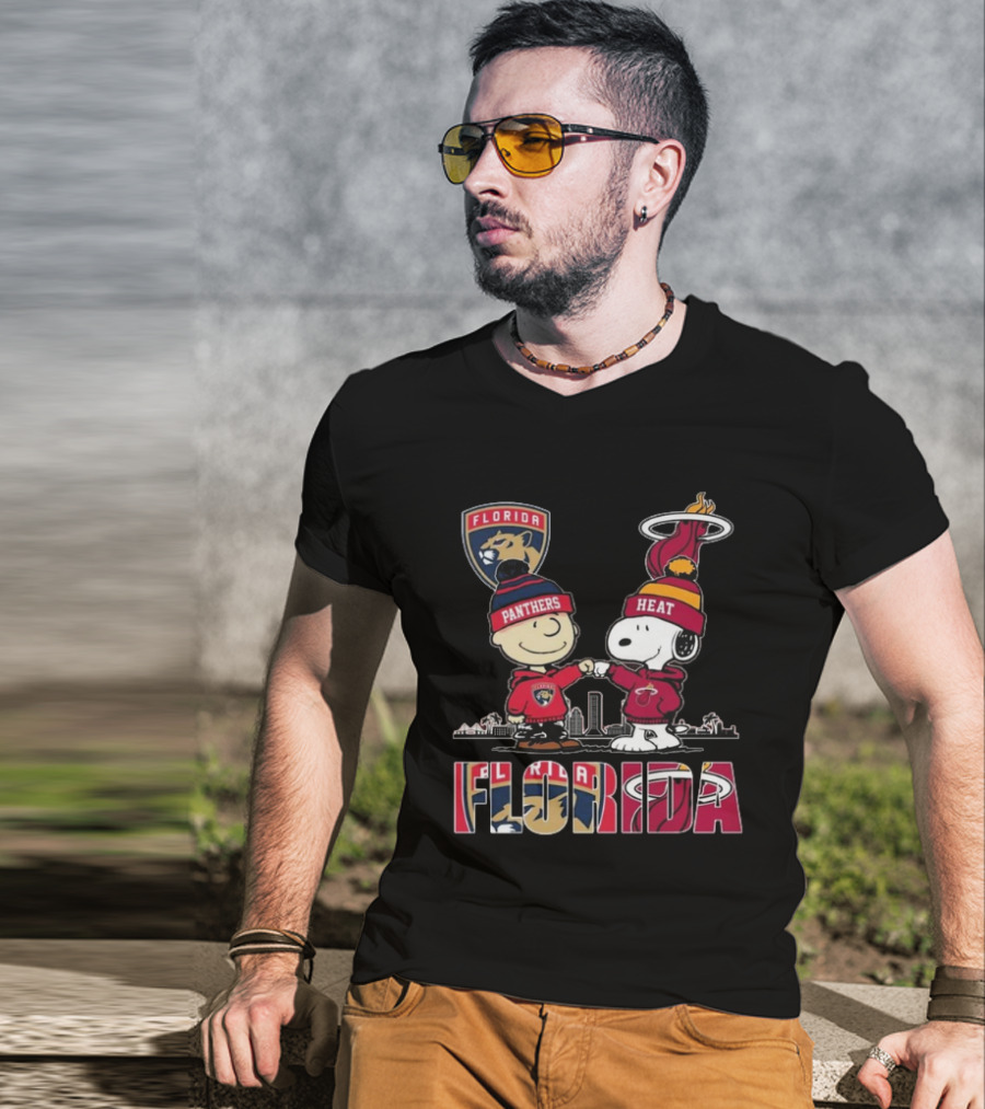 Florida Panthers Miami Heat Charlie Brown Snoopy Proud Florida T-Shirt