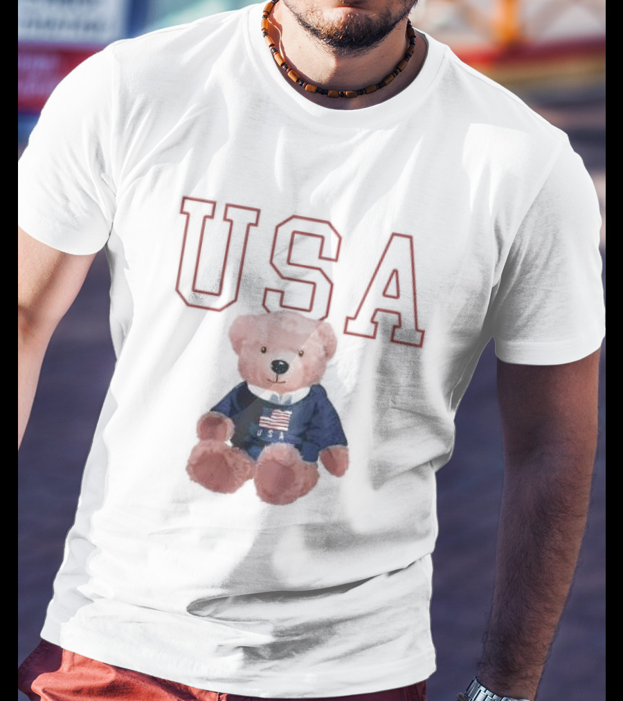 USA Patriotic Bear Plush With American Flag T-Shirt