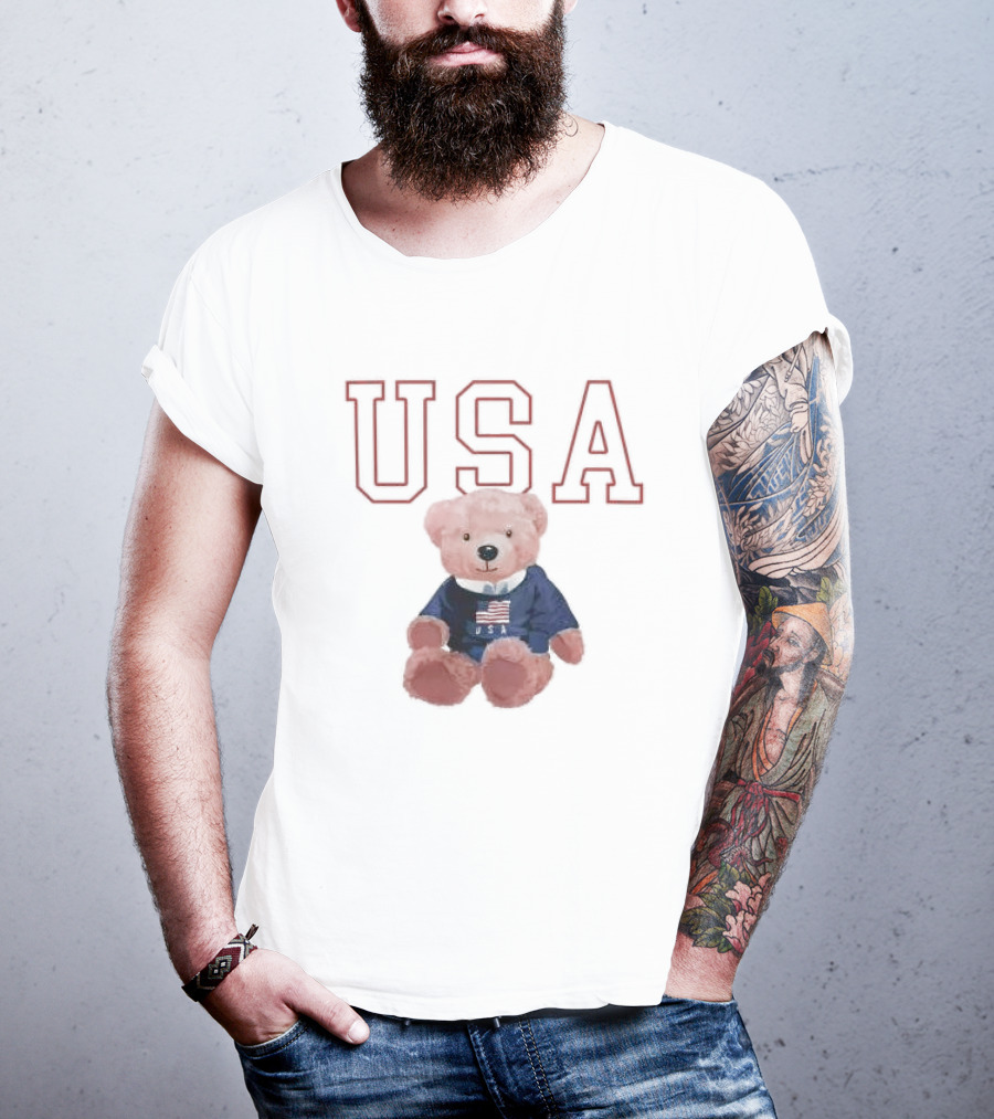 USA Patriotic Bear Plush With American Flag T-Shirt